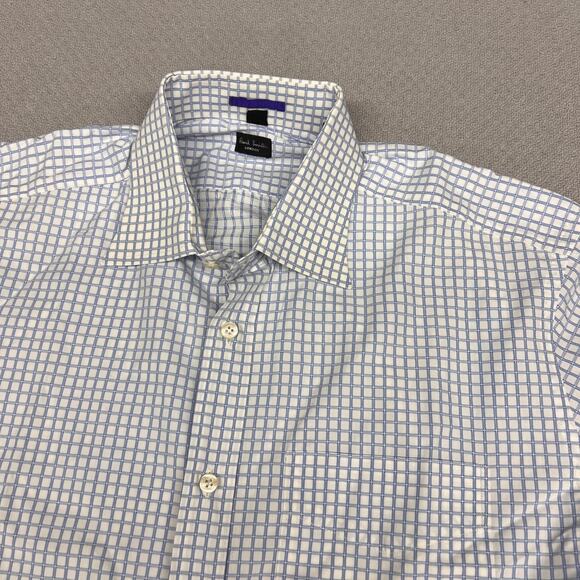 Paul Smith Shirt Mens 16/41 White Blue Check Geometric Button Down Formal Preppy - Picture 3 of 8